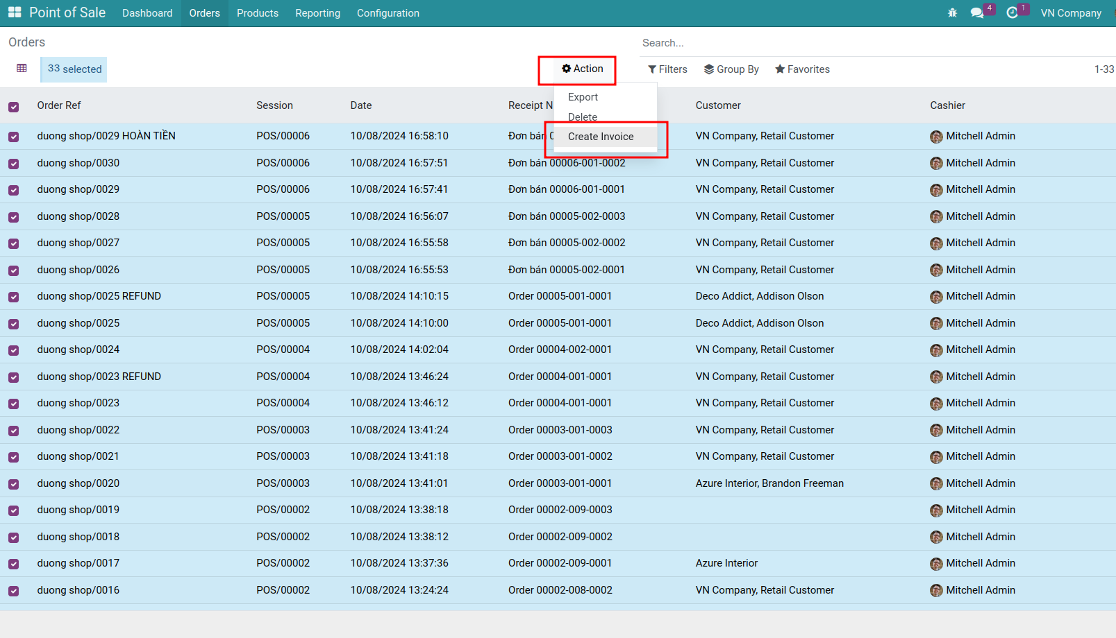 Create invoice from multiple order