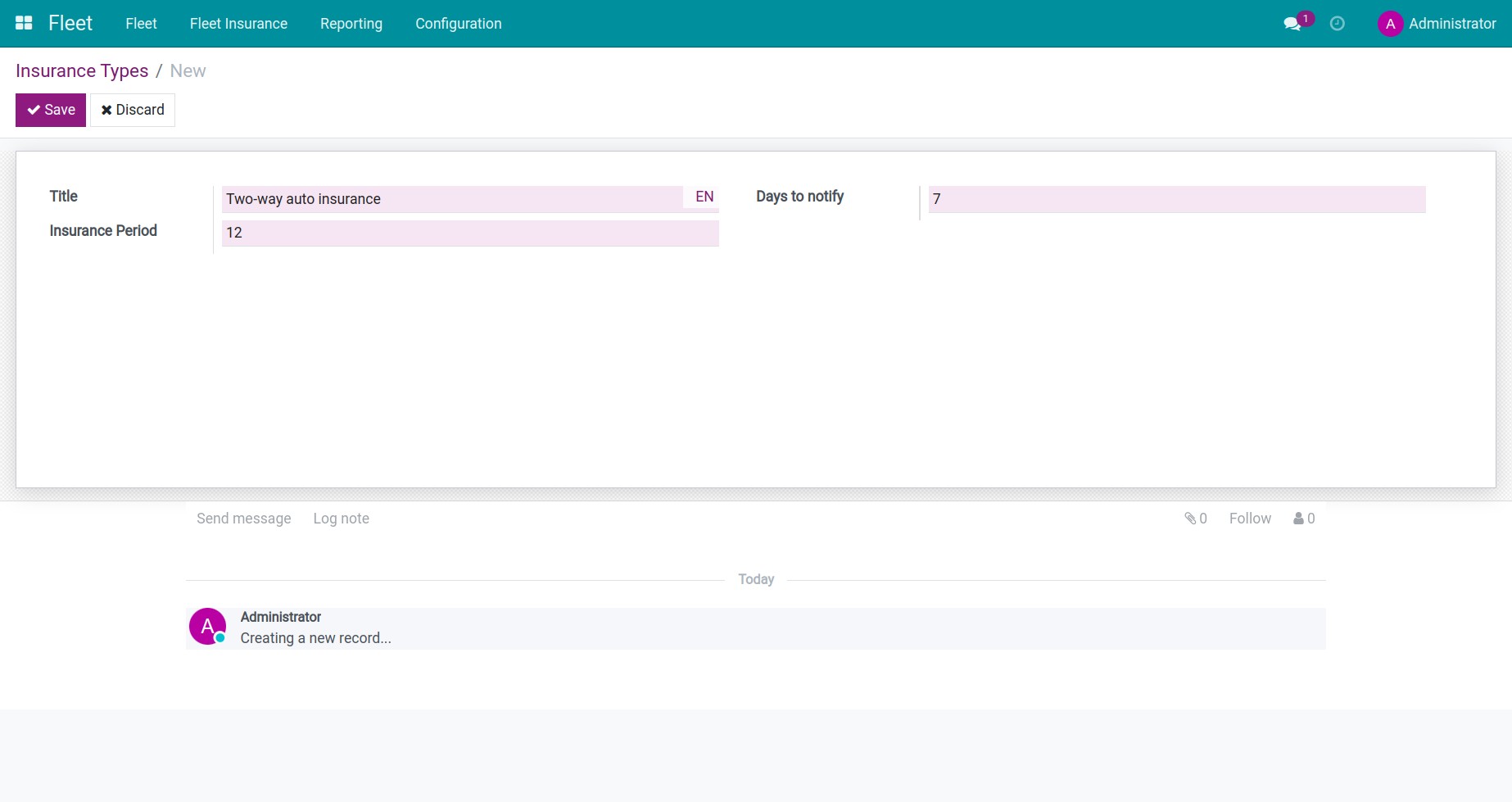 Configure fleet insurance types