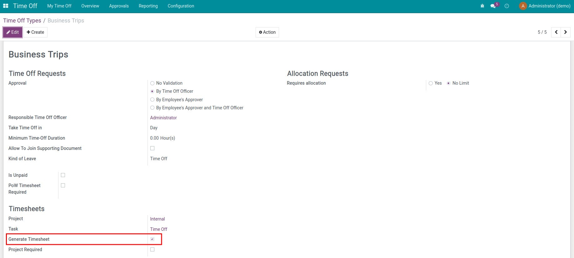 Enable the creation of timesheets for time off requests - Exclude Time off Timesheet records on Viindoo Payslip