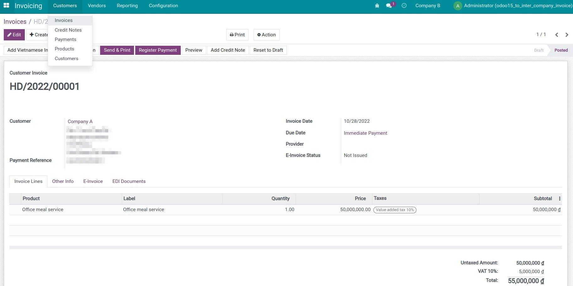 Create customer invoice in Viindoo