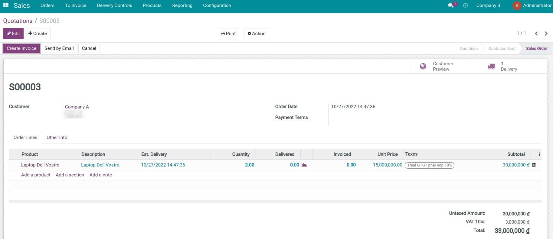 Auto-generated sales order from the inter-company transaction