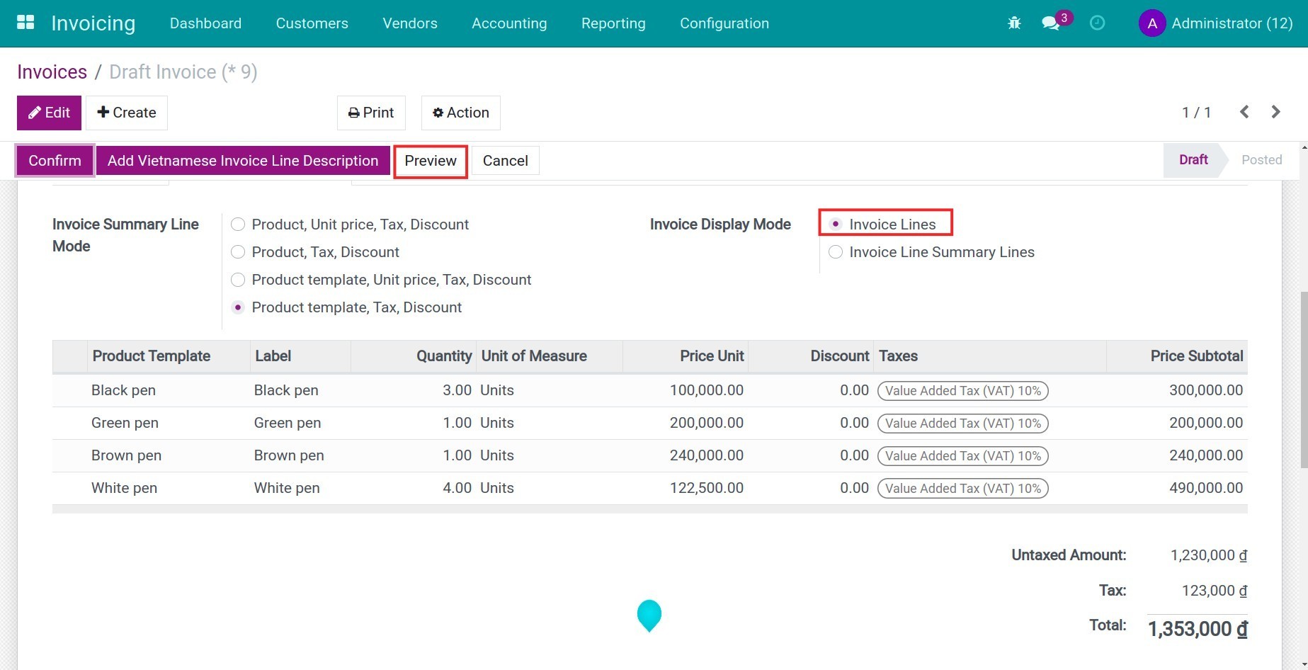 Invoice Display Mode