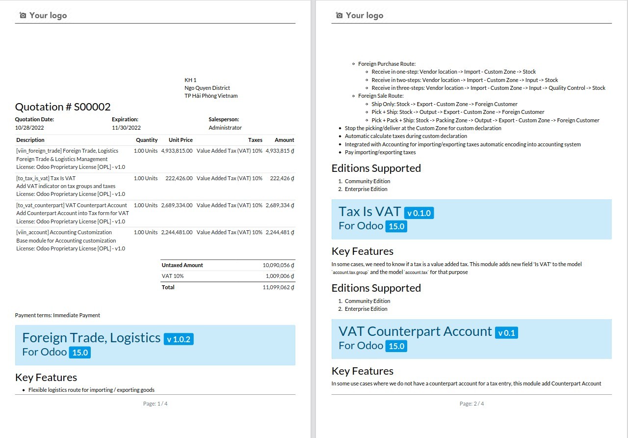 Sales order in PDF File in Viindoo Sales app