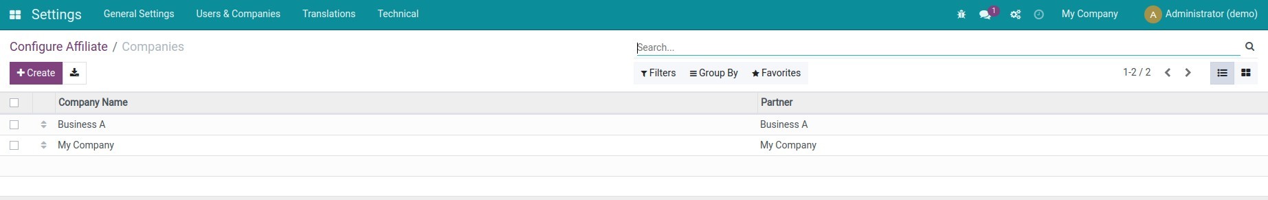 Multi-companies settings in the Viindoo software