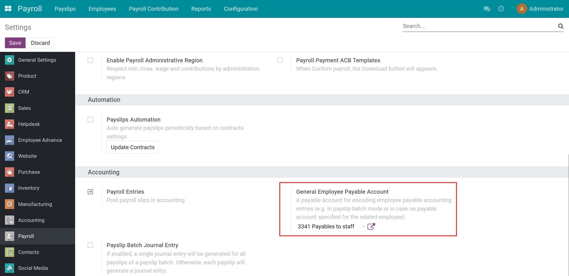 General employee payable account Viindoo