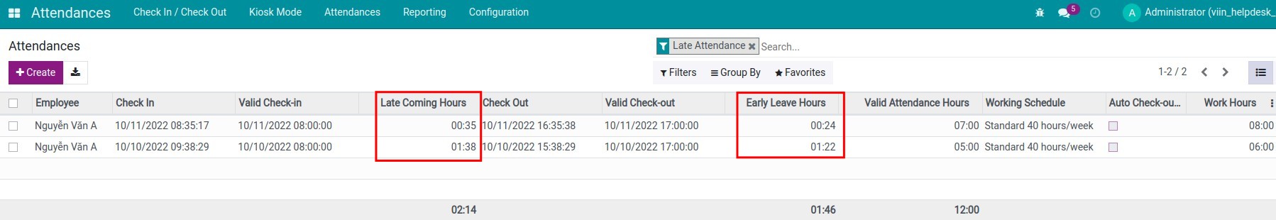 Automatically calculate late coming and early leave in the Viindoo's Attendances app