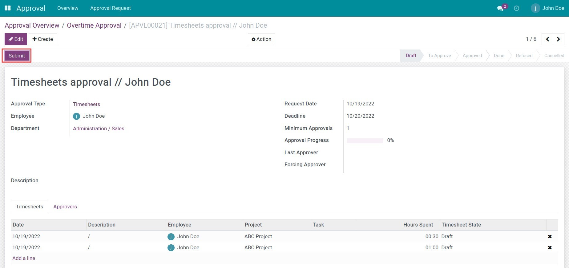 Submit Timesheet Approval request