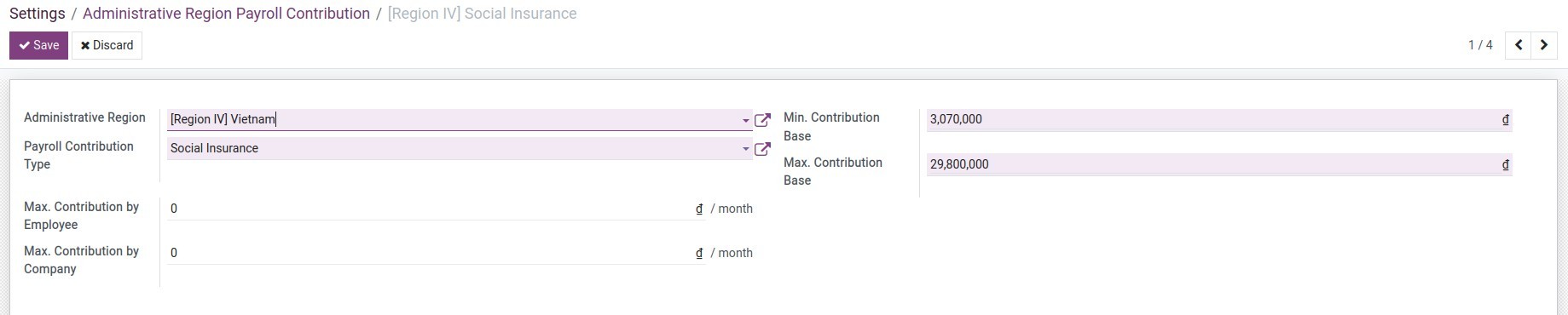 Setting the min/max contribution base