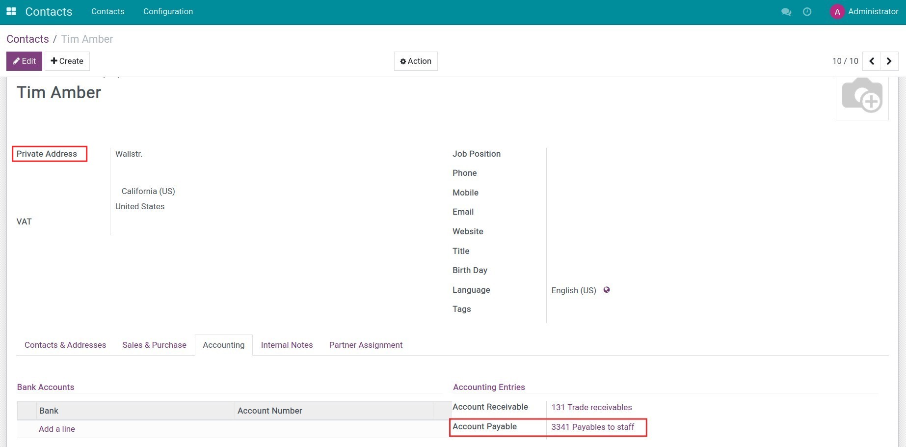 Default account payables for salaries