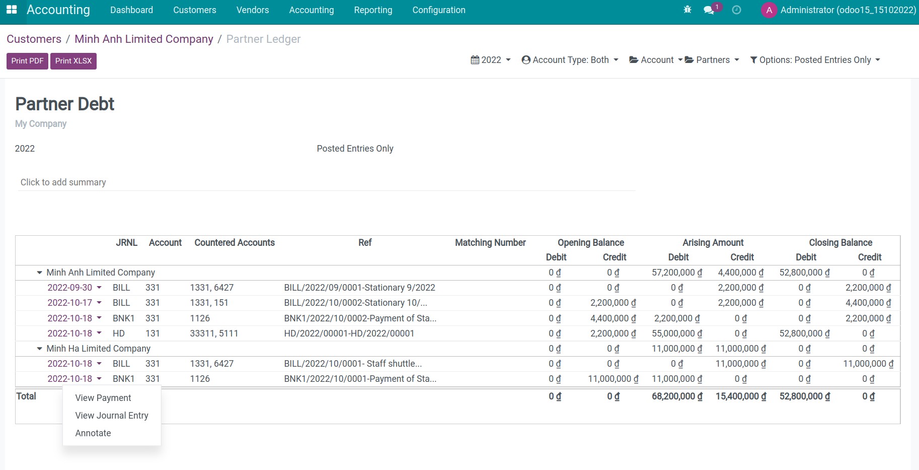 View the receivable report on the customer's contact