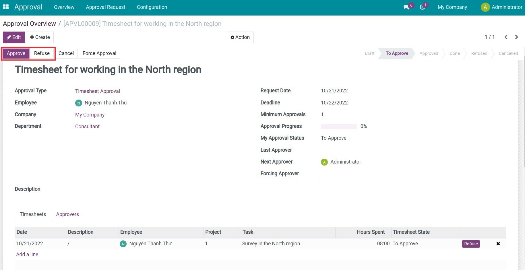 Approve the timesheet approval request