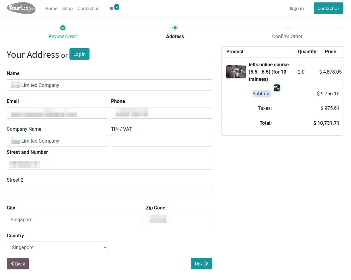 Add purchase order information for payment