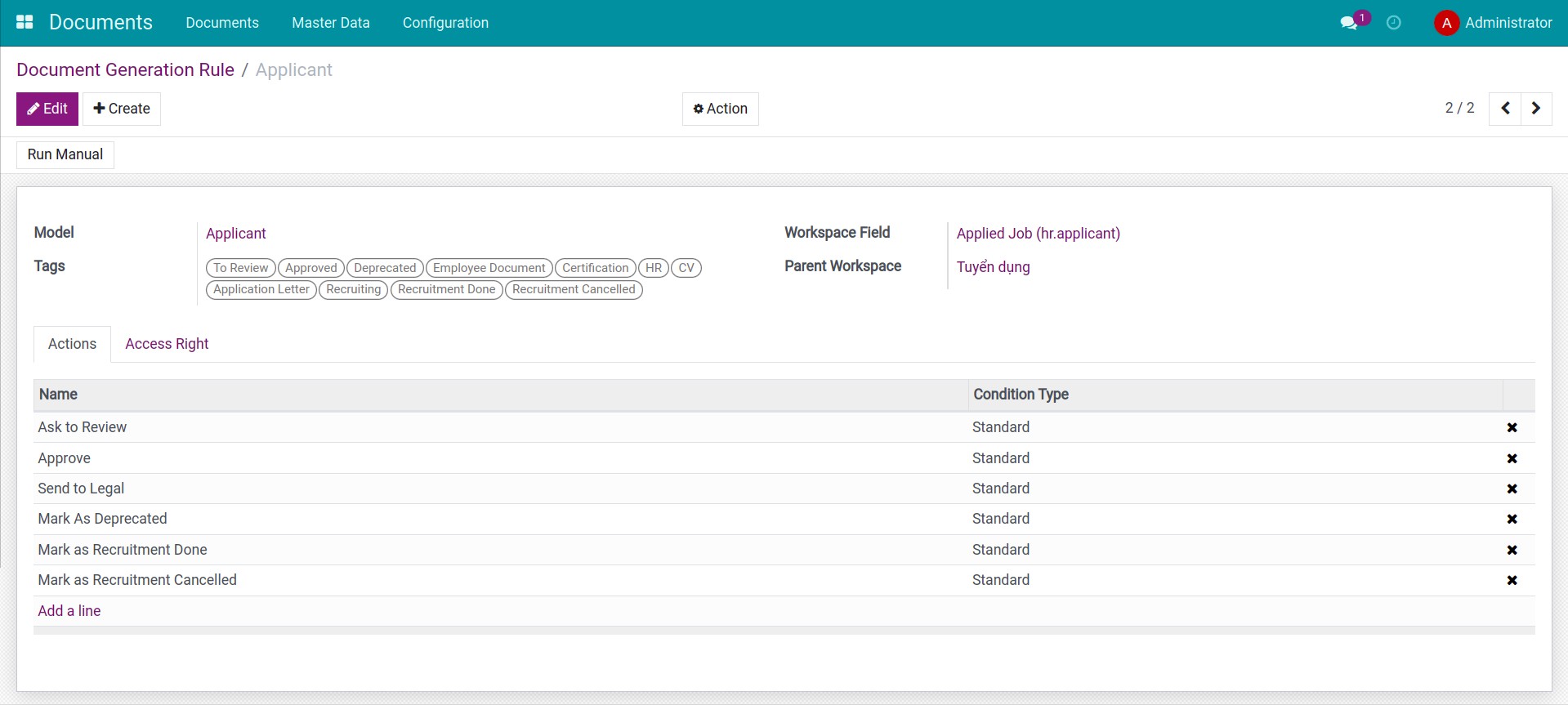 Add Document Generation Rules on the Documents application.