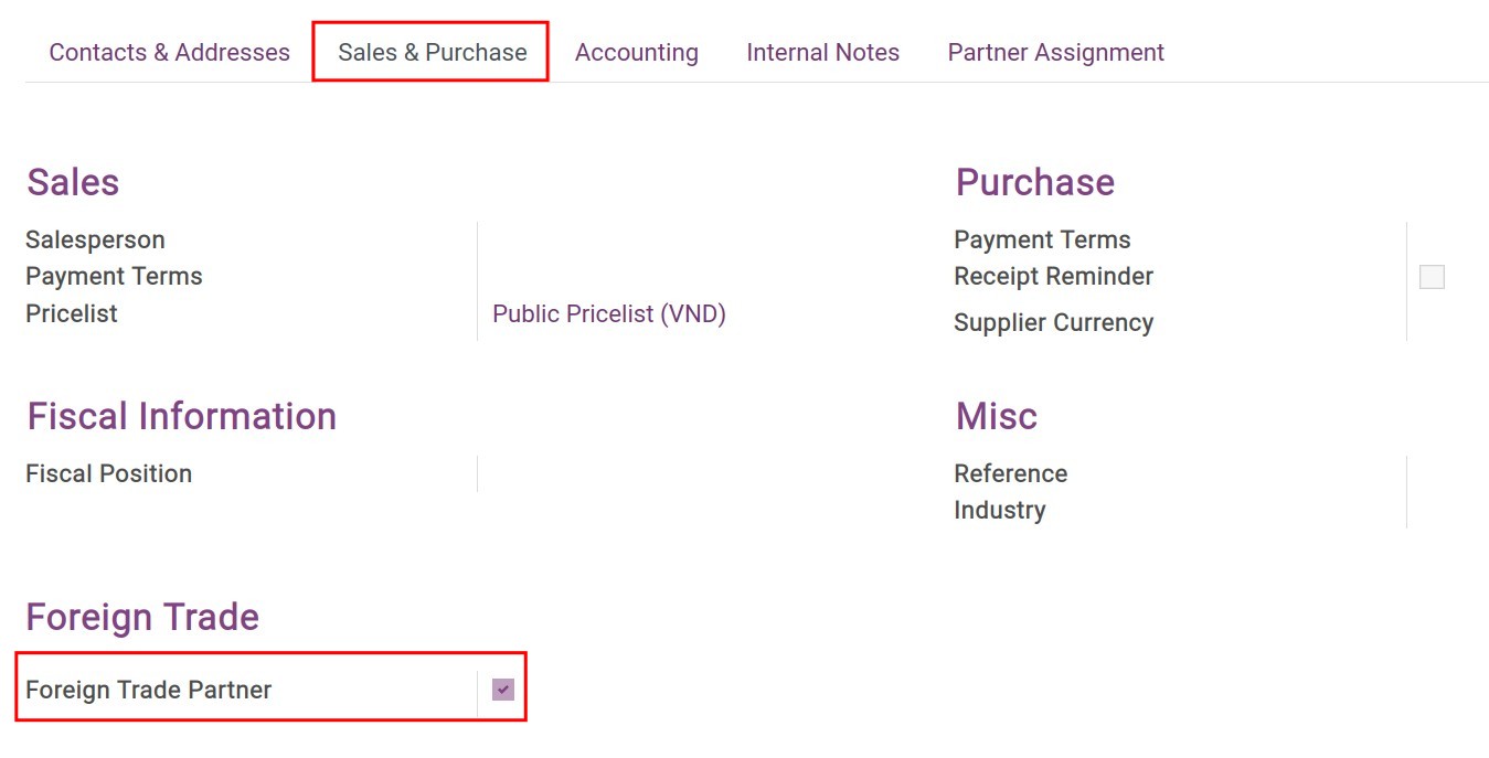 Set up Foreign Trade partner