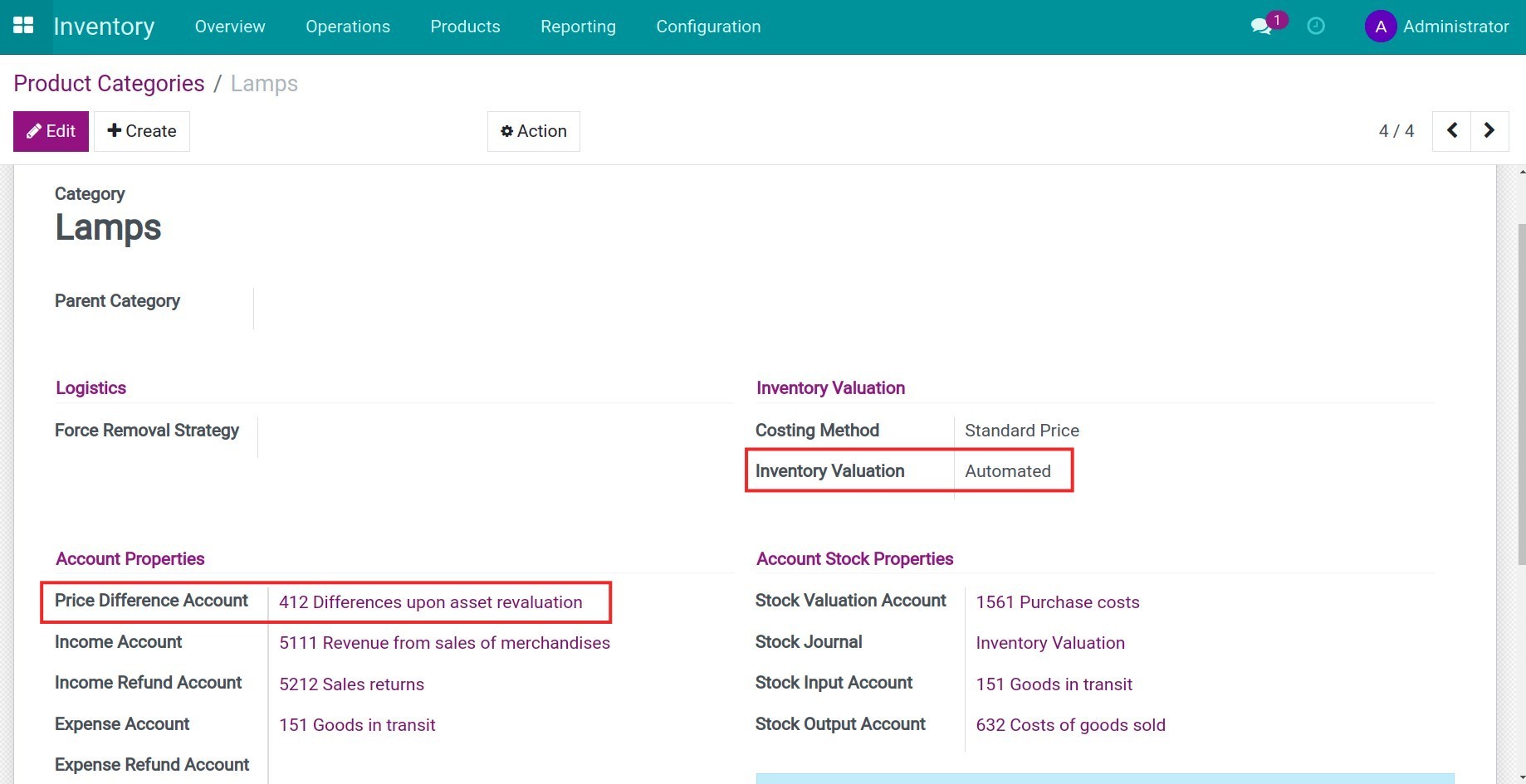 Configure Price difference account Viindoo