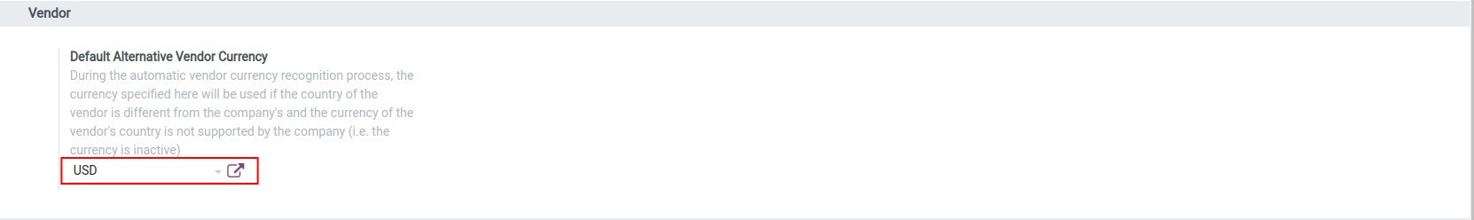 Default Alternative Vendor Currency