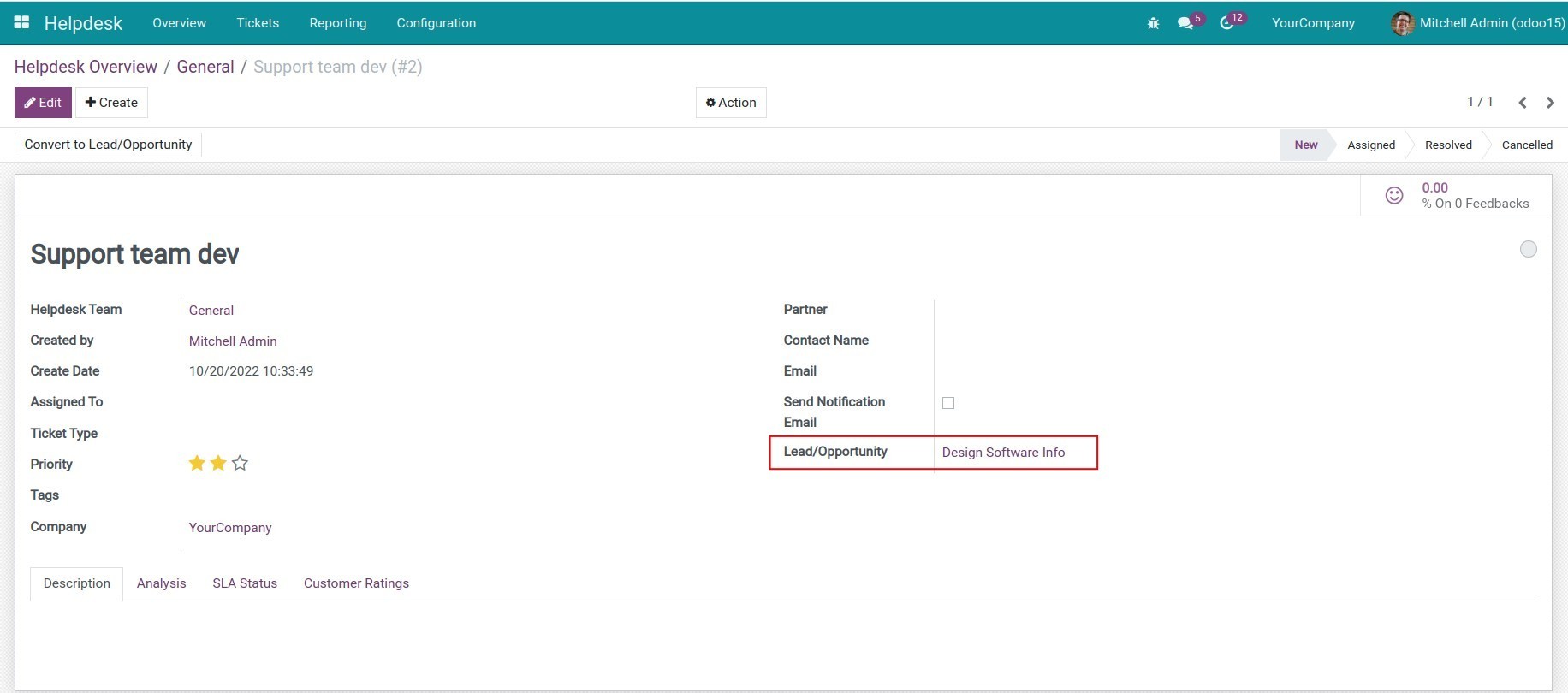 Link the lead/opportunity with a support ticket