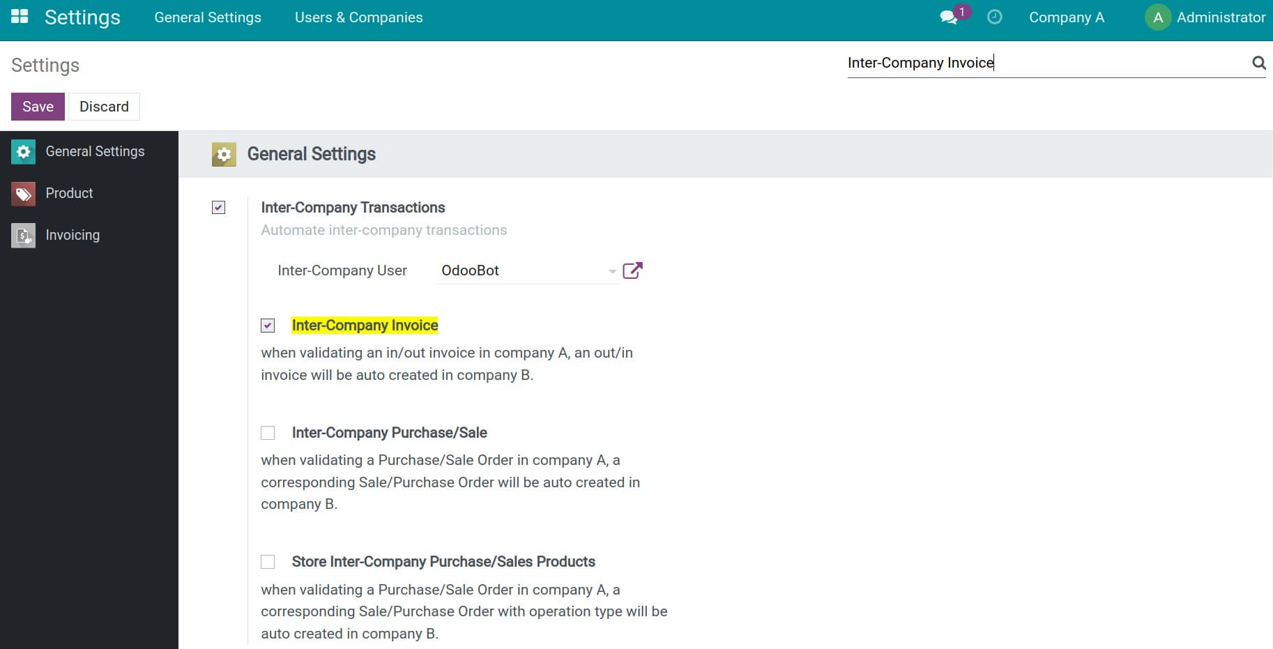 Enable inter-company invoice feature - Company A