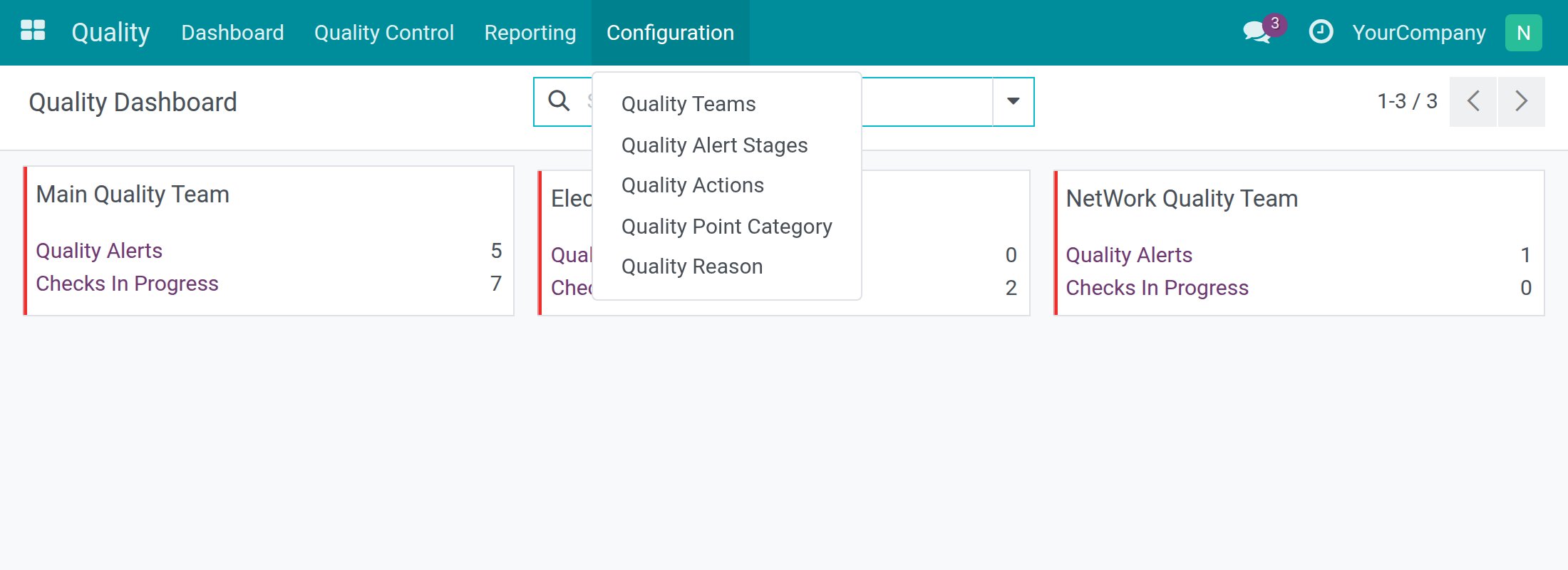 The Configuration menu of the Quality app