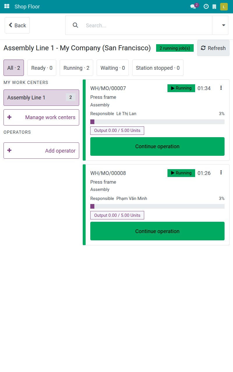 Job board of the Assembly Line 1 work center with two running jobs