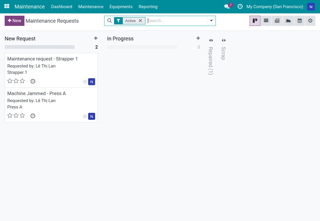 Maintenance requests with the breakdown request and the servicing request