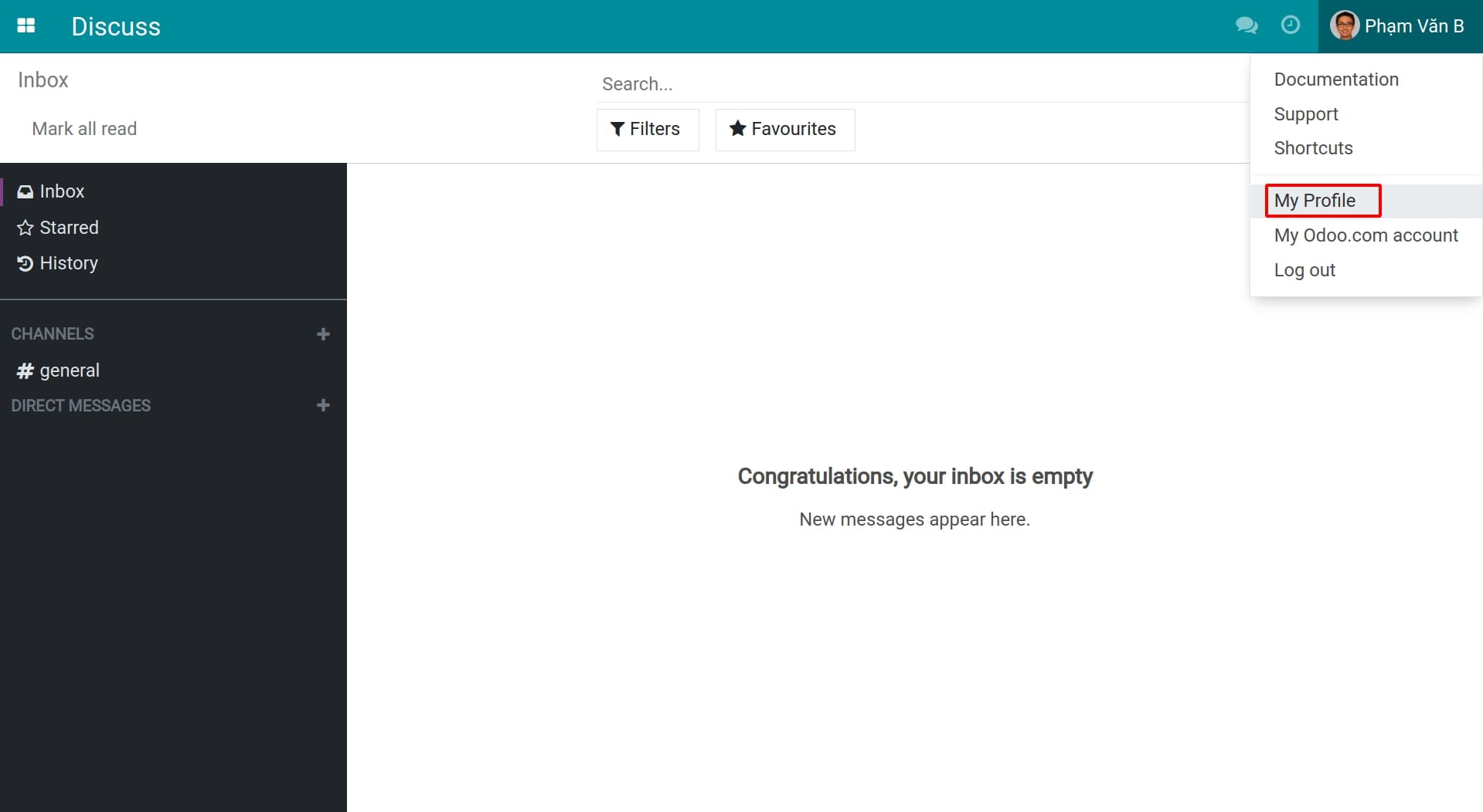 Open the private setting menu to access My Profile in Viindoo