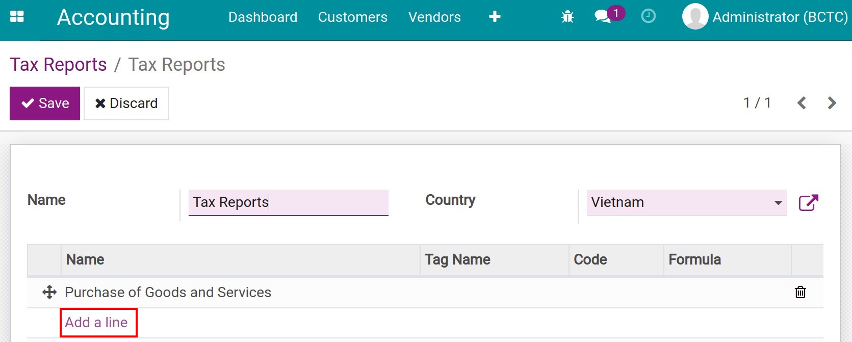 Create a new tax report in Viindoo