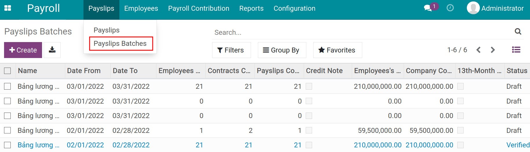 Create a new payroll - Payroll management software Viindoo