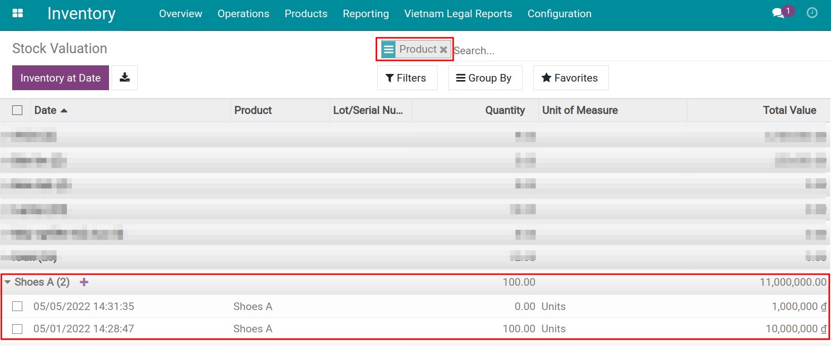 filter by product to view the updated landed costs