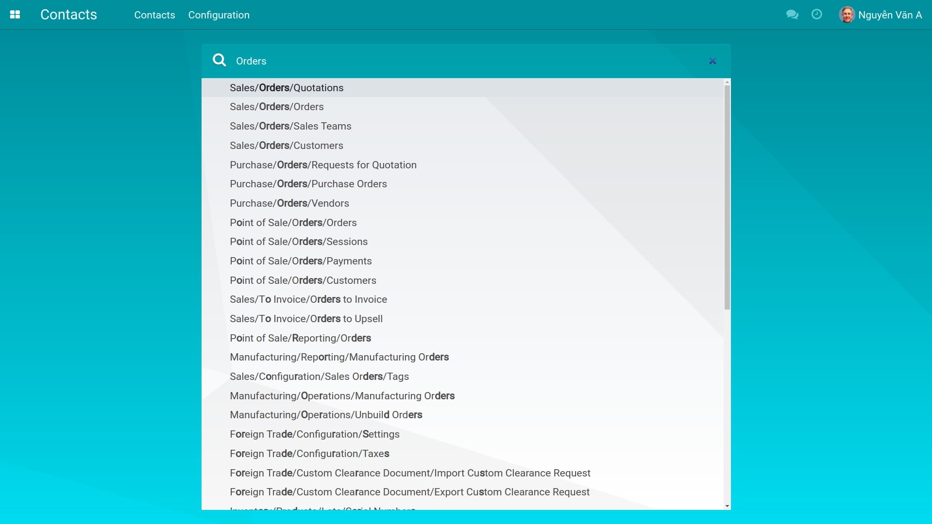 Search feature in the Viindoo main view