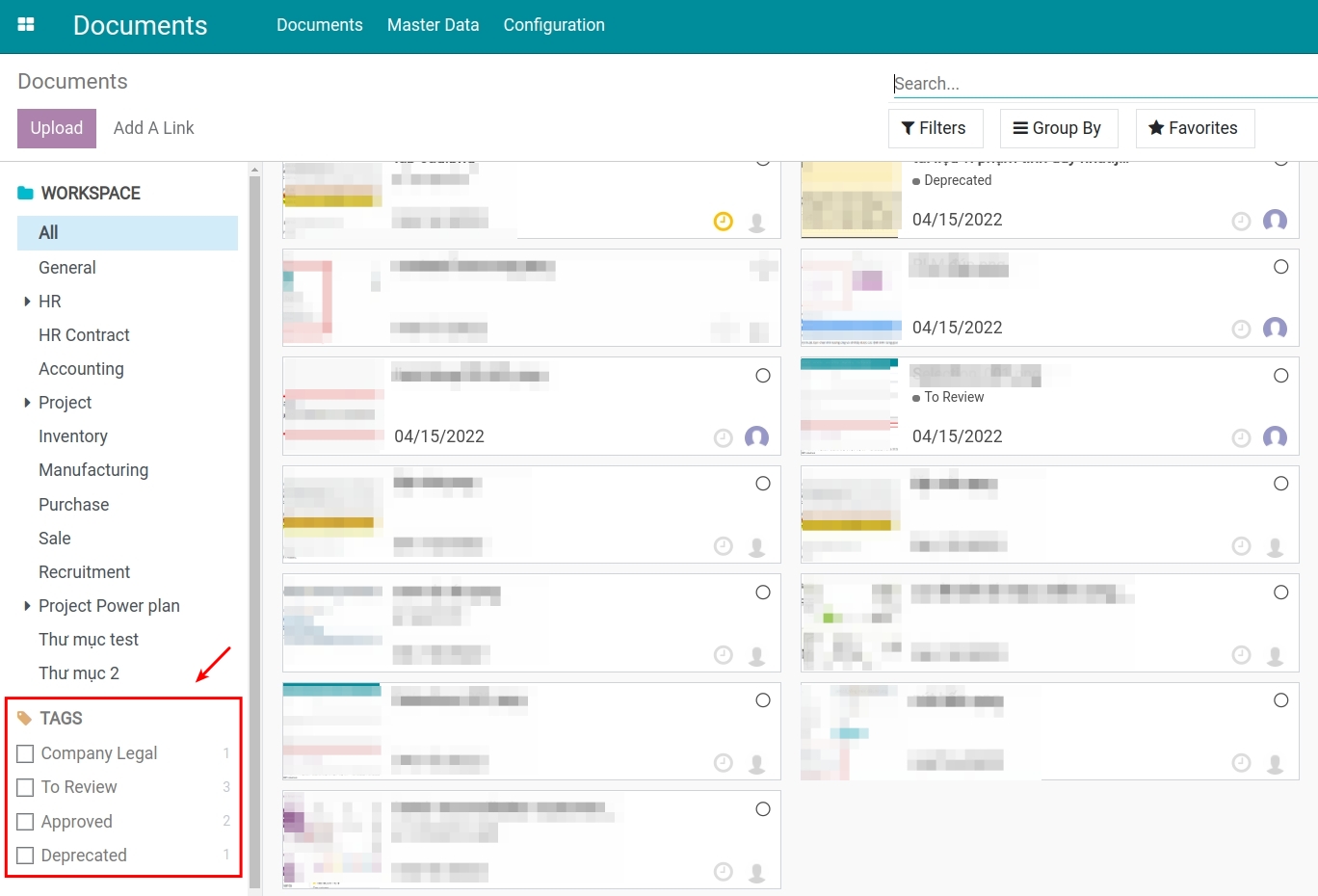 Search files by tags in Viindoo Documents app