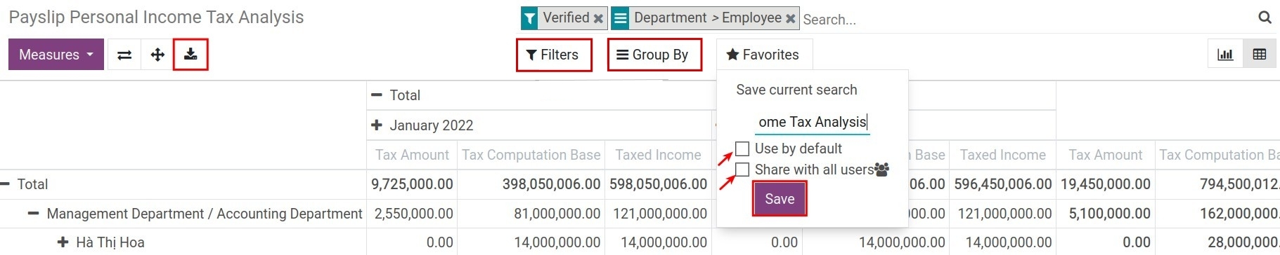 Favorites filter in Viindoo