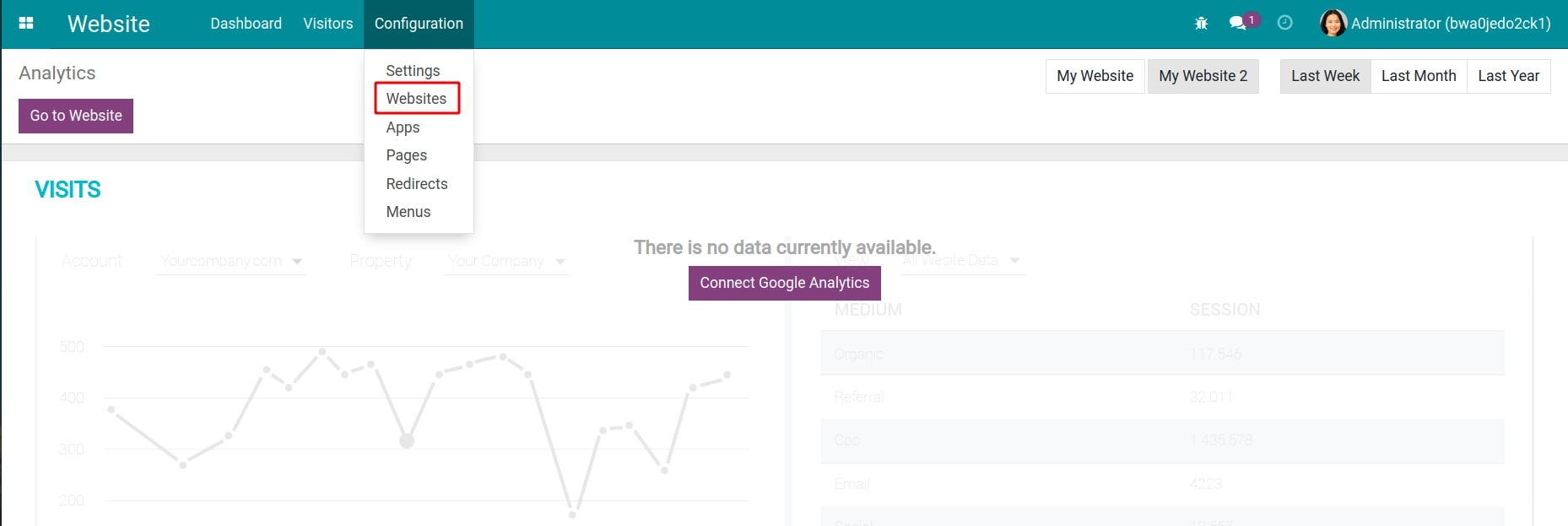 Website menu in Website app Viindoo