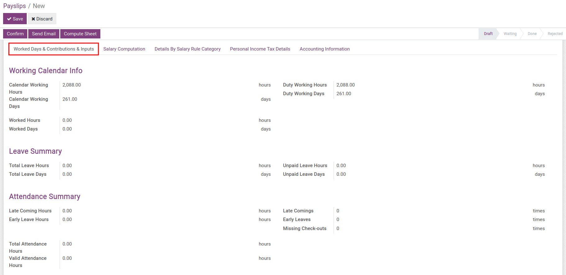 Working Calendar Info in Viindoo