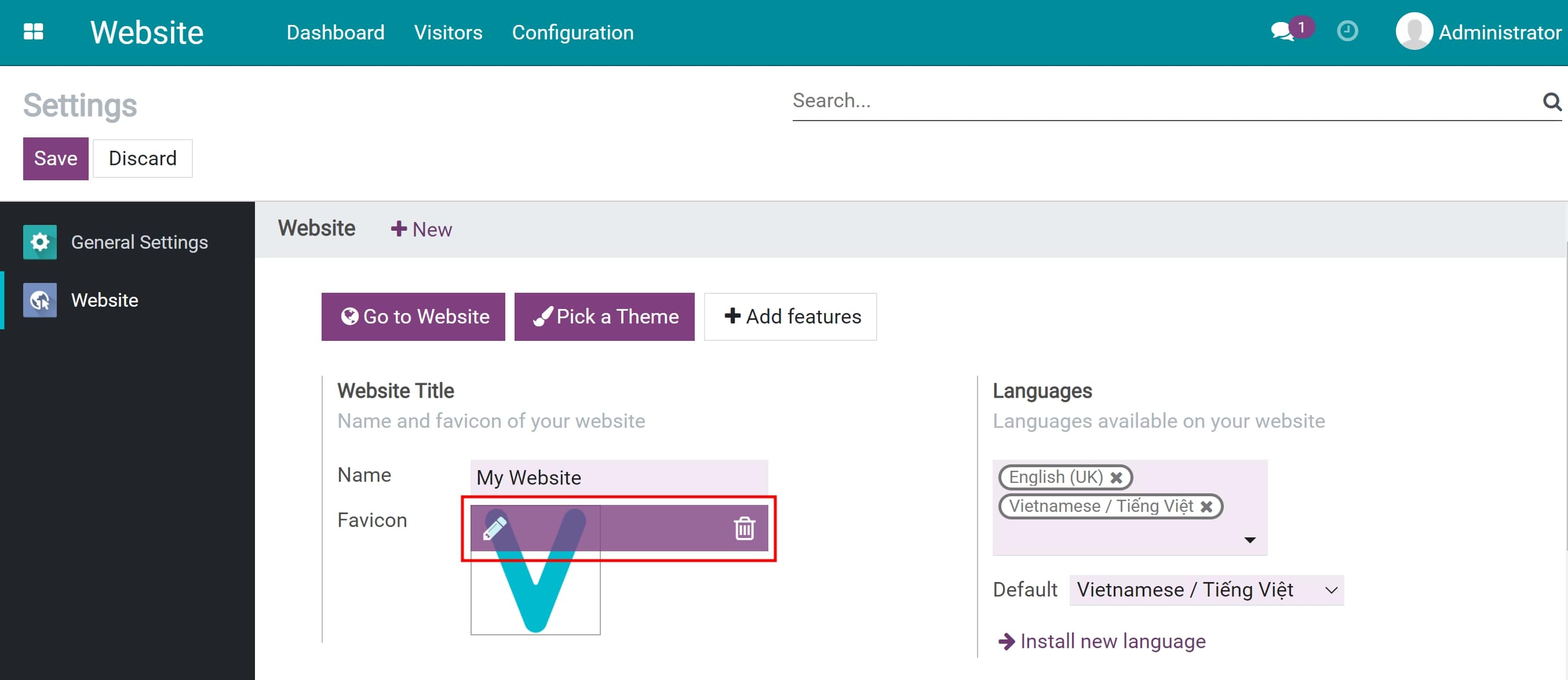 Set favicon for website