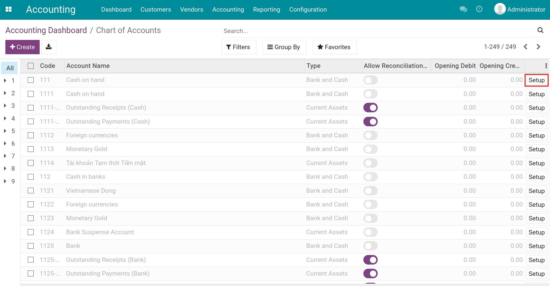 Charts of accounts Viindoo