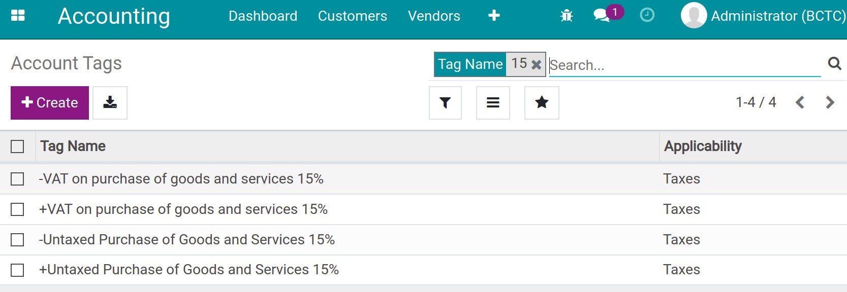 Account tags for taxes configuration