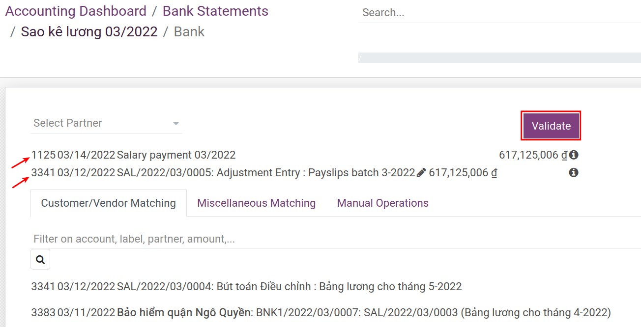 Reconcile the Bank Deposit account with the Employee Payable account - Viindoo Accounting