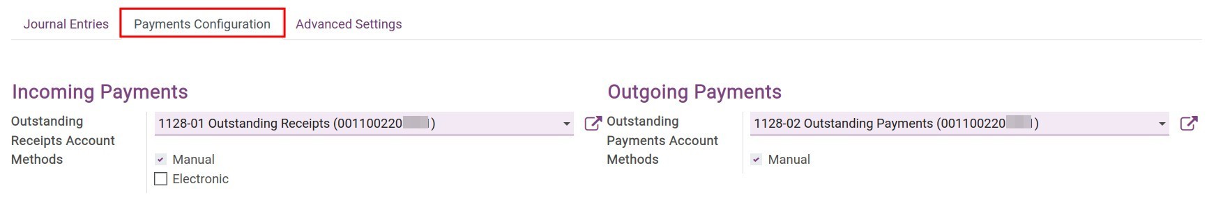 Bank account journal configuration - Viindoo Accounting software