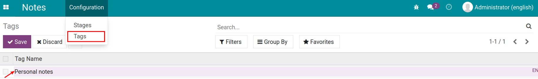 Create tags in Notes Viindoo