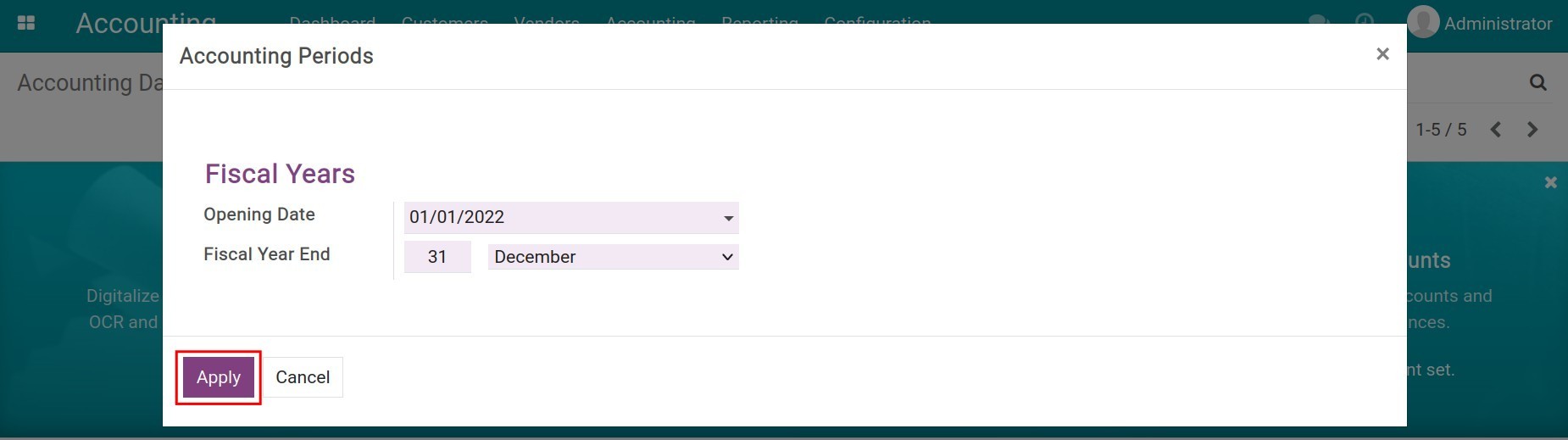 Fiscal periods - Accounting app Viindoo