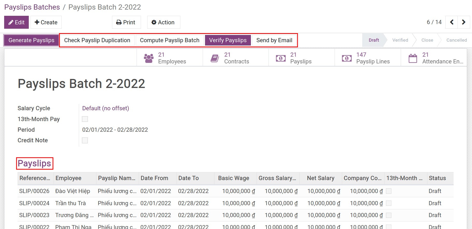 The main view of creating payroll - Payroll management software Viindoo Viindoo