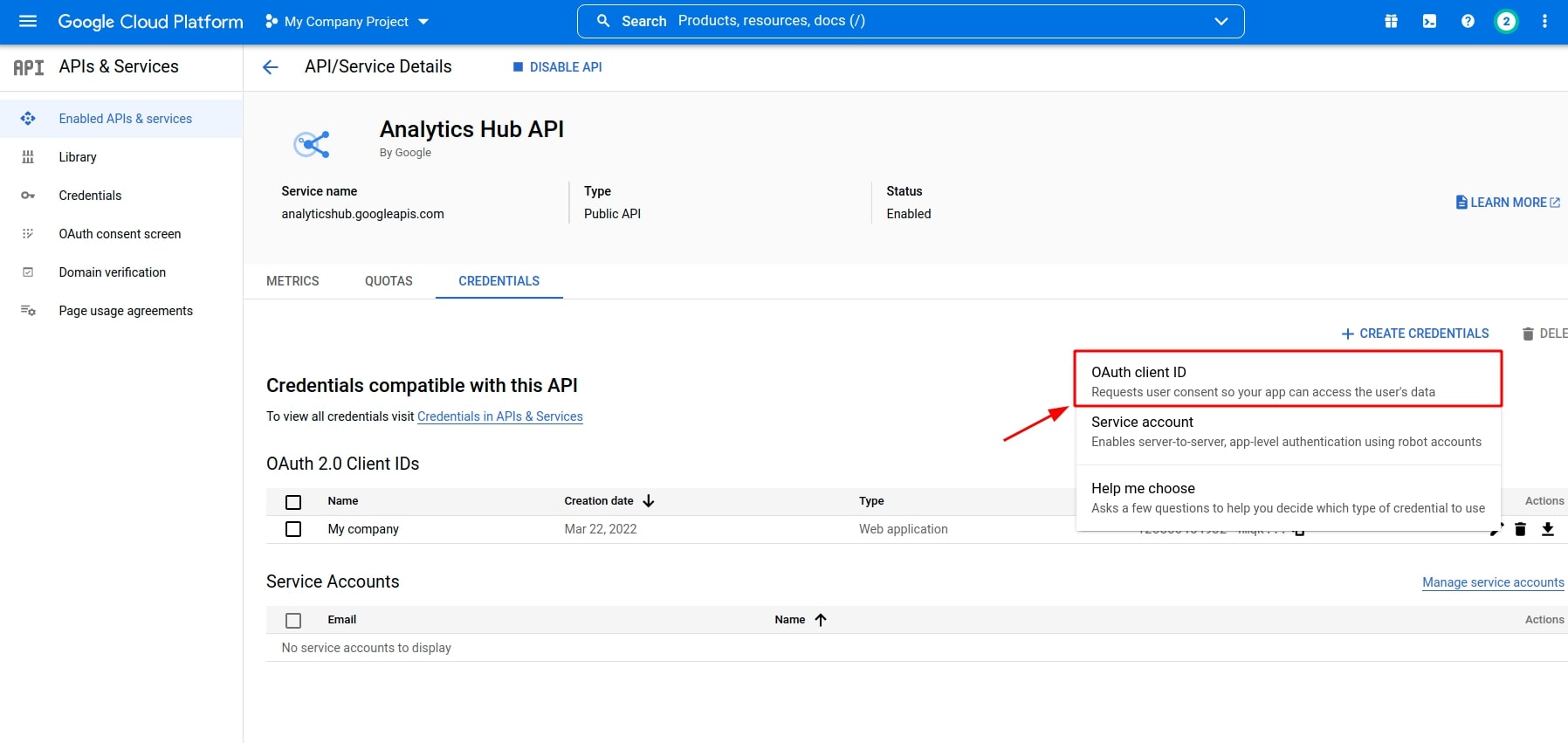 OAuth client ID in Google APIs platform