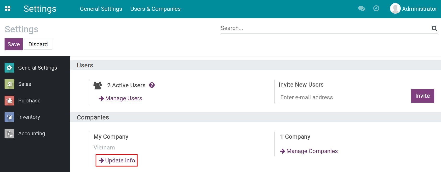 Configuration Company information Viindoo