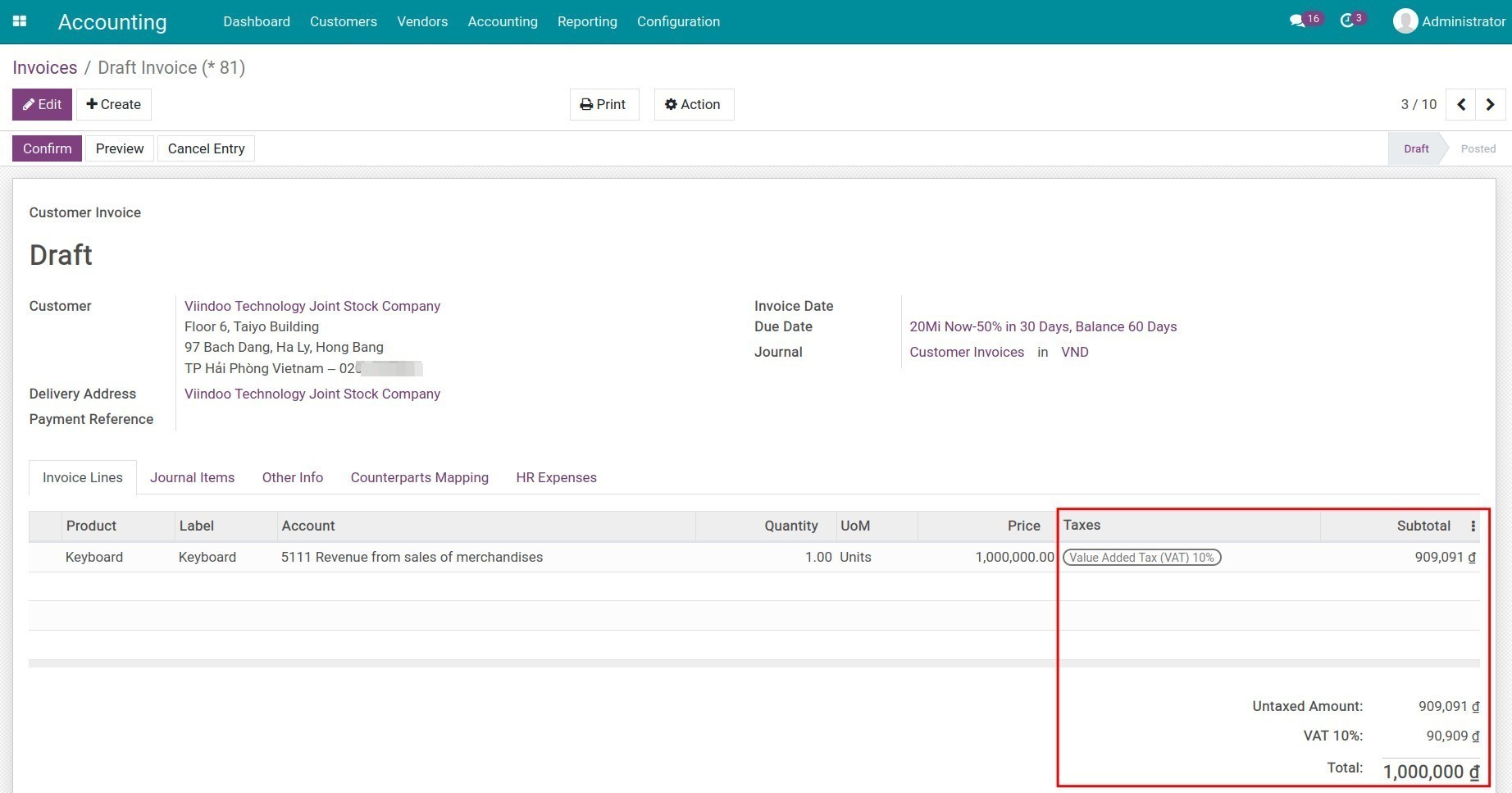 Price with tax included on the invoice