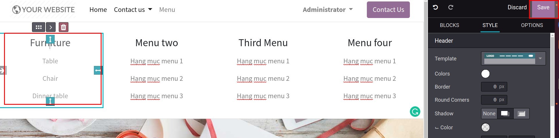 Edit the mega menu title