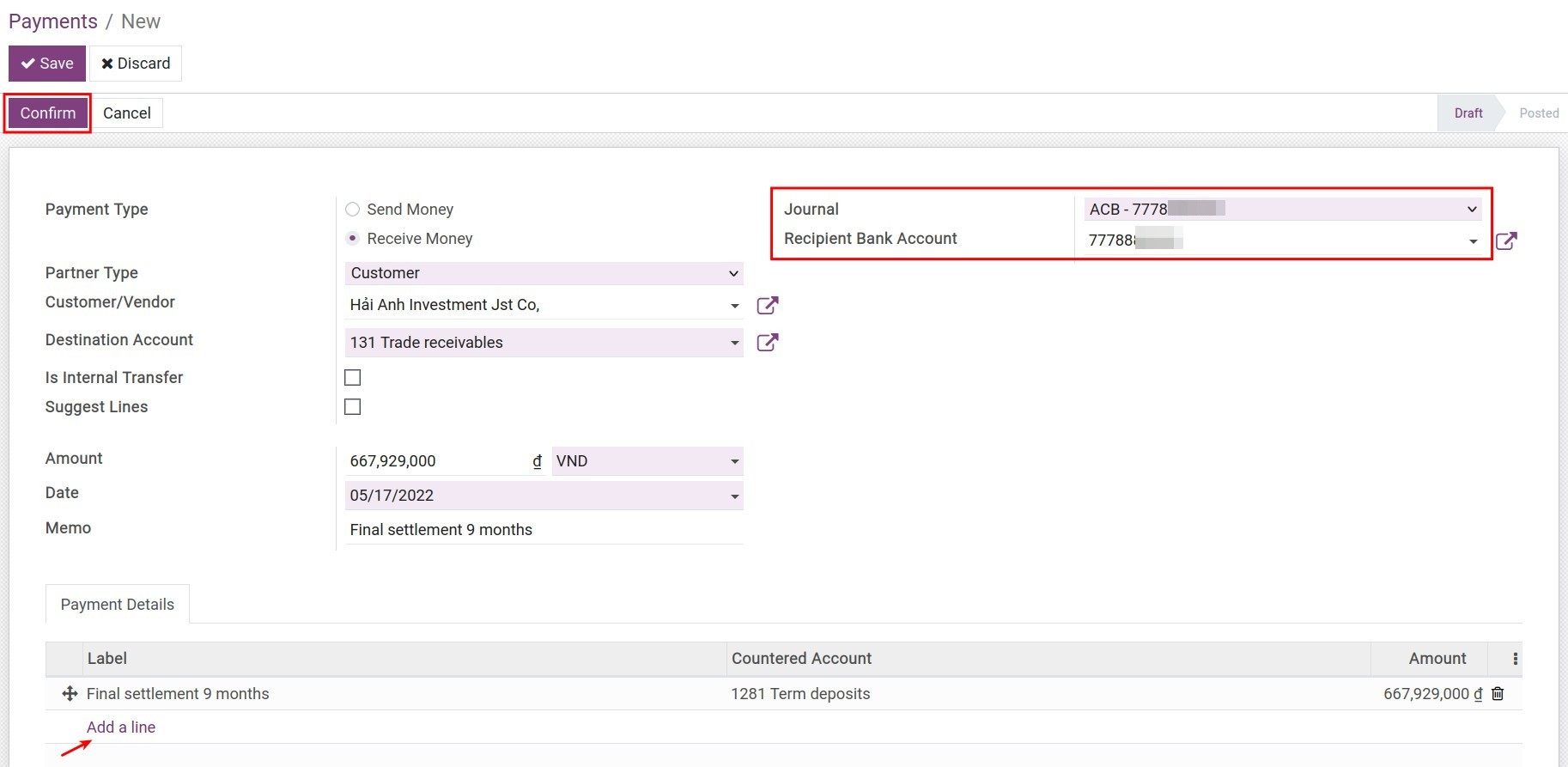 The time deposit settlement