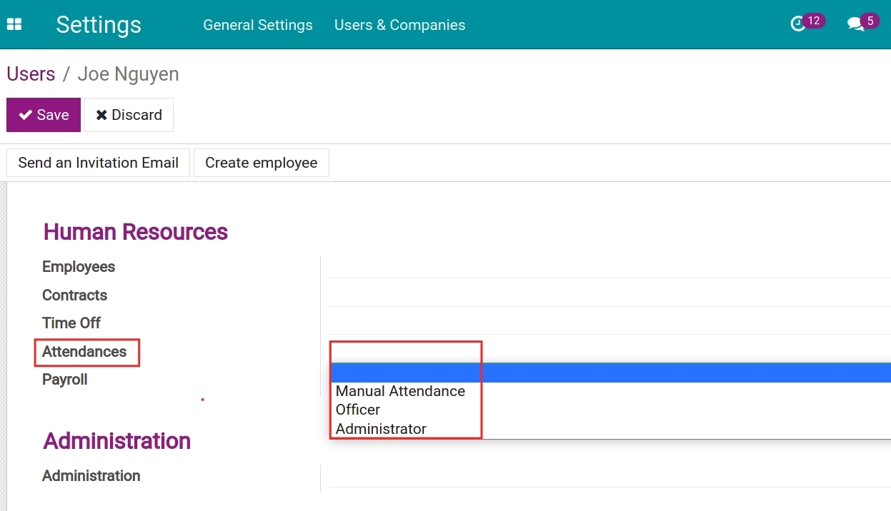 Attendances management rights