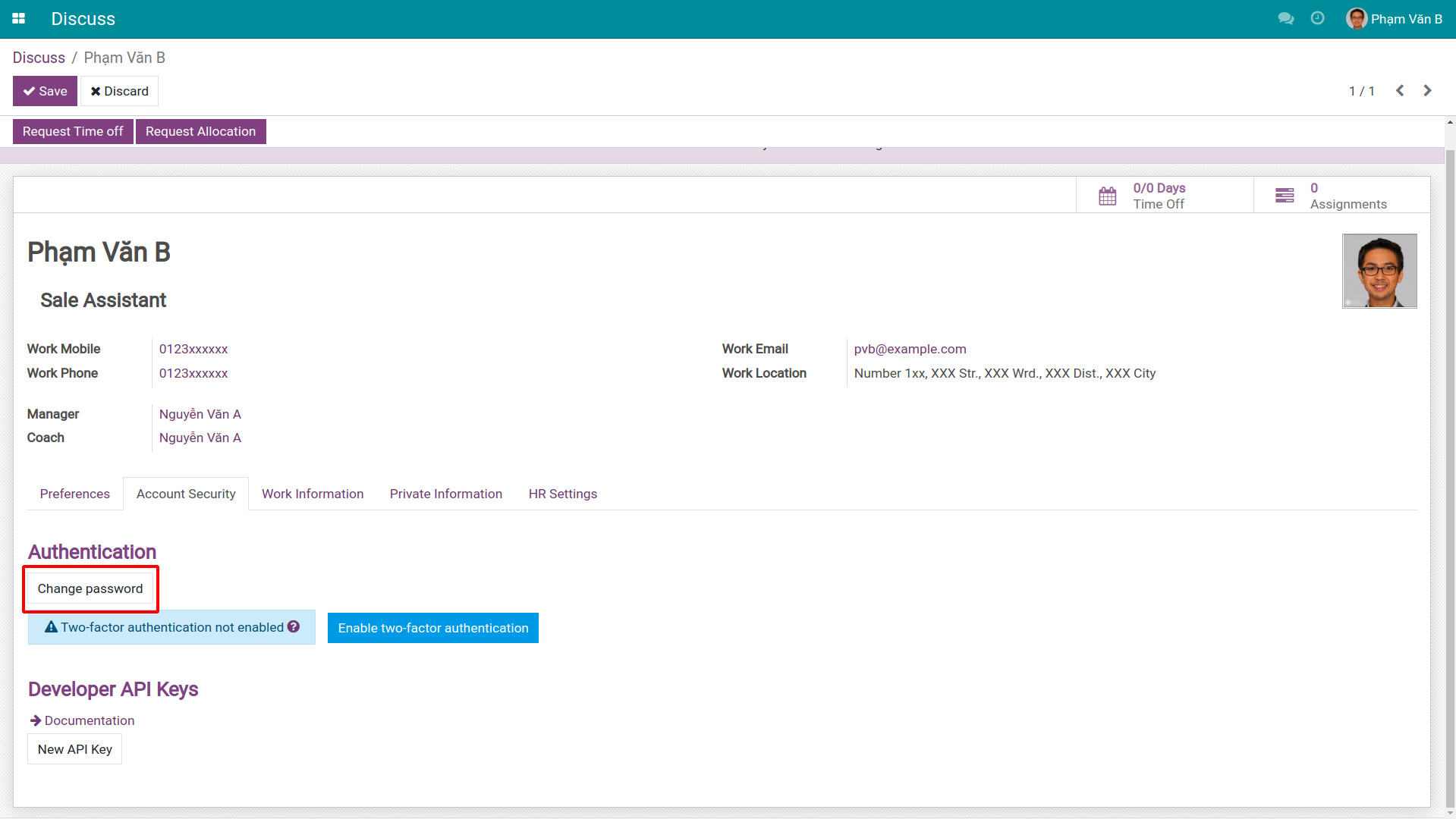 Change password in Viindoo