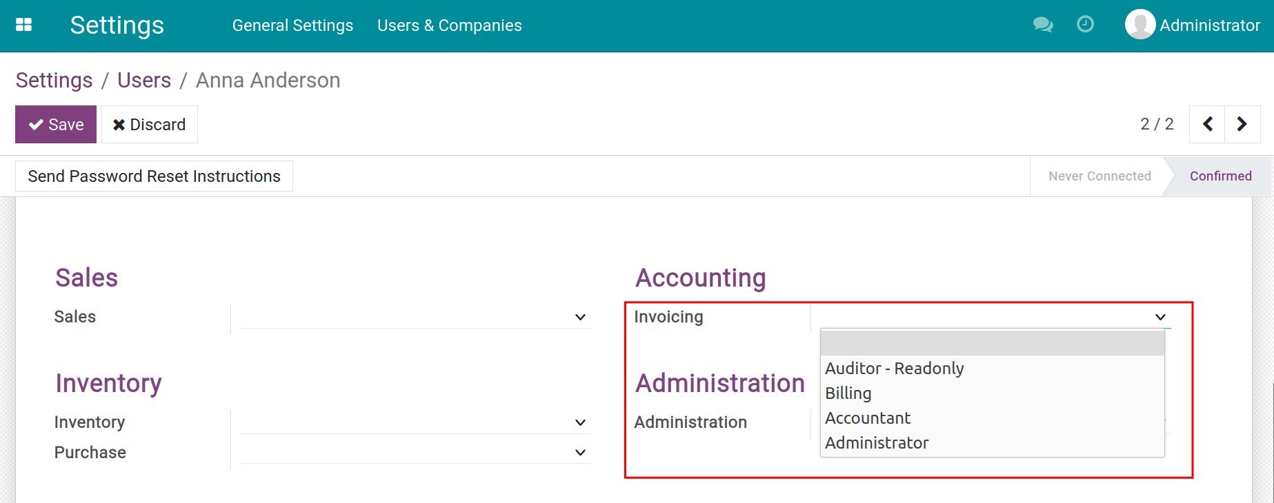 Configuration Viindoo Accounting access right